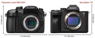 Größenvergleich: Panasonic Lumix DMC-GH4 vs. Sony Alpha 7 IV Größenvergleich: Panasonic Lumix DMC-GH4 vs. Sony Alpha 7 IV
