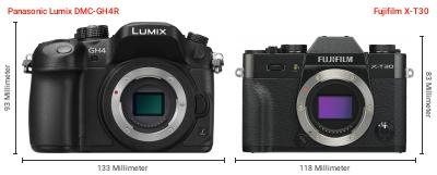 Größenvergleich: Panasonic Lumix DMC-GH4R vs. Fujifilm X-T30 Größenvergleich: Panasonic Lumix DMC-GH4R vs. Fujifilm X-T30