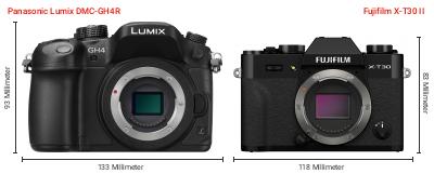 Größenvergleich: Panasonic Lumix DMC-GH4R vs. Fujifilm X-T30 II Größenvergleich: Panasonic Lumix DMC-GH4R vs. Fujifilm X-T30 II