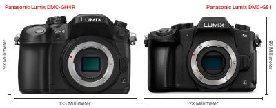 Größenvergleich: Panasonic Lumix DMC-GH4R vs. Panasonic Lumix DMC-G81 Größenvergleich: Panasonic Lumix DMC-GH4R vs. Panasonic Lumix DMC-G81