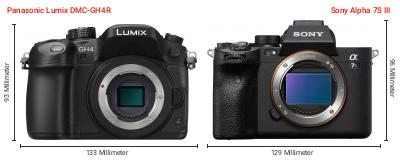 Größenvergleich: Panasonic Lumix DMC-GH4R vs. Sony Alpha 7S III Größenvergleich: Panasonic Lumix DMC-GH4R vs. Sony Alpha 7S III