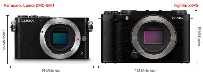 Größenvergleich: Panasonic Lumix DMC-GM1 vs. Fujifilm X-M5 Größenvergleich: Panasonic Lumix DMC-GM1 vs. Fujifilm X-M5