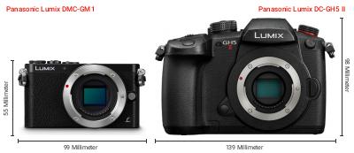 Größenvergleich: Panasonic Lumix DMC-GM1 vs. Panasonic Lumix DC-GH5 II Größenvergleich: Panasonic Lumix DMC-GM1 vs. Panasonic Lumix DC-GH5 II