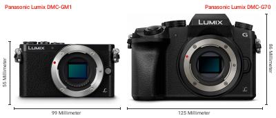 Größenvergleich: Panasonic Lumix DMC-GM1 vs. Panasonic Lumix DMC-G70