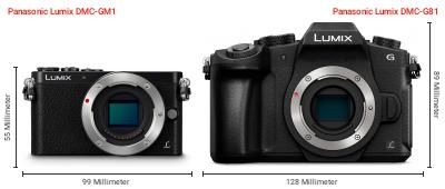 Größenvergleich: Panasonic Lumix DMC-GM1 vs. Panasonic Lumix DMC-G81 Größenvergleich: Panasonic Lumix DMC-GM1 vs. Panasonic Lumix DMC-G81