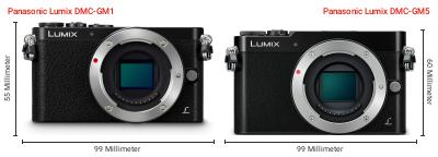 Größenvergleich: Panasonic Lumix DMC-GM1 vs. Panasonic Lumix DMC-GM5 Größenvergleich: Panasonic Lumix DMC-GM1 vs. Panasonic Lumix DMC-GM5