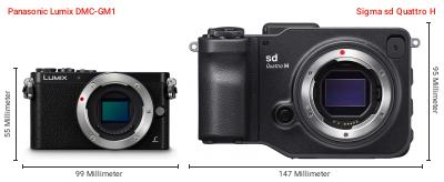 Größenvergleich: Panasonic Lumix DMC-GM1 vs. Sigma sd Quattro H Größenvergleich: Panasonic Lumix DMC-GM1 vs. Sigma sd Quattro H