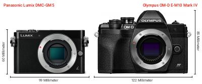 Größenvergleich: Panasonic Lumix DMC-GM5 vs. OM System OM-D E-M10 Mark IV Größenvergleich: Panasonic Lumix DMC-GM5 vs. OM System OM-D E-M10 Mark IV