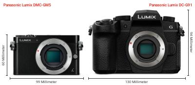 Größenvergleich: Panasonic Lumix DMC-GM5 vs. Panasonic Lumix DC-G91 Größenvergleich: Panasonic Lumix DMC-GM5 vs. Panasonic Lumix DC-G91