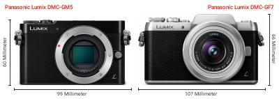 Größenvergleich: Panasonic Lumix DMC-GM5 vs. Panasonic Lumix DMC-GF7 Größenvergleich: Panasonic Lumix DMC-GM5 vs. Panasonic Lumix DMC-GF7