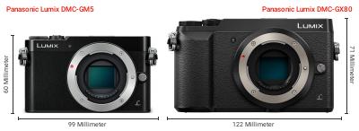 Größenvergleich: Panasonic Lumix DMC-GM5 vs. Panasonic Lumix DMC-GX80 Größenvergleich: Panasonic Lumix DMC-GM5 vs. Panasonic Lumix DMC-GX80