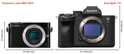 Größenvergleich: Panasonic Lumix DMC-GM5 vs. Sony Alpha 7 IV Größenvergleich: Panasonic Lumix DMC-GM5 vs. Sony Alpha 7 IV