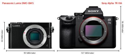 Größenvergleich: Panasonic Lumix DMC-GM5 vs. Sony Alpha 7R IIIA Größenvergleich: Panasonic Lumix DMC-GM5 vs. Sony Alpha 7R IIIA