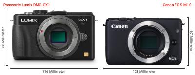 Größenvergleich: Panasonic Lumix DMC-GX1 vs. Canon EOS M10 Größenvergleich: Panasonic Lumix DMC-GX1 vs. Canon EOS M10