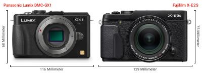 Größenvergleich: Panasonic Lumix DMC-GX1 vs. Fujifilm X-E2S