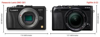 Größenvergleich: Panasonic Lumix DMC-GX1 vs. Fujifilm X-E3