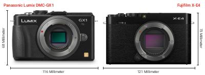 Größenvergleich: Panasonic Lumix DMC-GX1 vs. Fujifilm X-E4