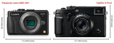 Größenvergleich: Panasonic Lumix DMC-GX1 vs. Fujifilm X-Pro2 Größenvergleich: Panasonic Lumix DMC-GX1 vs. Fujifilm X-Pro2