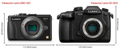 Größenvergleich: Panasonic Lumix DMC-GX1 vs. Panasonic Lumix DC-GH5 Größenvergleich: Panasonic Lumix DMC-GX1 vs. Panasonic Lumix DC-GH5