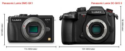 Größenvergleich: Panasonic Lumix DMC-GX1 vs. Panasonic Lumix DC-GH5 II