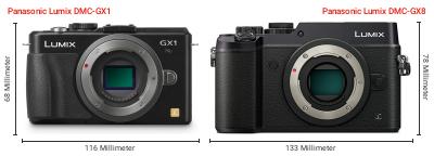 Größenvergleich: Panasonic Lumix DMC-GX1 vs. Panasonic Lumix DMC-GX8