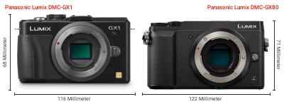 Größenvergleich: Panasonic Lumix DMC-GX1 vs. Panasonic Lumix DMC-GX80 Größenvergleich: Panasonic Lumix DMC-GX1 vs. Panasonic Lumix DMC-GX80