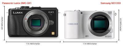 Größenvergleich: Panasonic Lumix DMC-GX1 vs. Samsung NX1000 Größenvergleich: Panasonic Lumix DMC-GX1 vs. Samsung NX1000