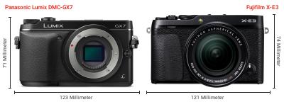 Größenvergleich: Panasonic Lumix DMC-GX7 vs. Fujifilm X-E3