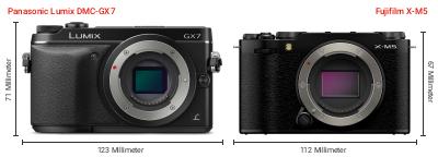 Größenvergleich: Panasonic Lumix DMC-GX7 vs. Fujifilm X-M5