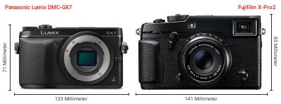 Größenvergleich: Panasonic Lumix DMC-GX7 vs. Fujifilm X-Pro2 Größenvergleich: Panasonic Lumix DMC-GX7 vs. Fujifilm X-Pro2