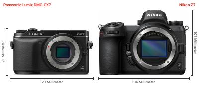 Größenvergleich: Panasonic Lumix DMC-GX7 vs. Nikon Z7 Größenvergleich: Panasonic Lumix DMC-GX7 vs. Nikon Z7