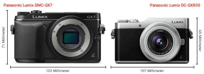 Größenvergleich: Panasonic Lumix DMC-GX7 vs. Panasonic Lumix DC-GX800 Größenvergleich: Panasonic Lumix DMC-GX7 vs. Panasonic Lumix DC-GX800