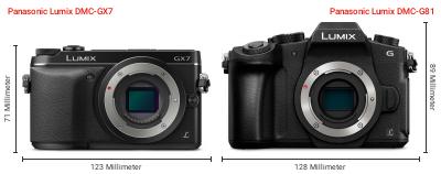 Größenvergleich: Panasonic Lumix DMC-GX7 vs. Panasonic Lumix DMC-G81 Größenvergleich: Panasonic Lumix DMC-GX7 vs. Panasonic Lumix DMC-G81