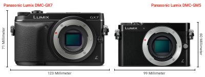 Größenvergleich: Panasonic Lumix DMC-GX7 vs. Panasonic Lumix DMC-GM5 Größenvergleich: Panasonic Lumix DMC-GX7 vs. Panasonic Lumix DMC-GM5