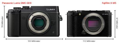 Größenvergleich: Panasonic Lumix DMC-GX8 vs. Fujifilm X-M5