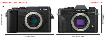 Größenvergleich: Panasonic Lumix DMC-GX8 vs. Fujifilm X-T30