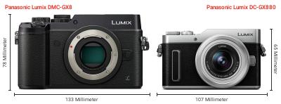Größenvergleich: Panasonic Lumix DMC-GX8 vs. Panasonic Lumix DC-GX880 Größenvergleich: Panasonic Lumix DMC-GX8 vs. Panasonic Lumix DC-GX880