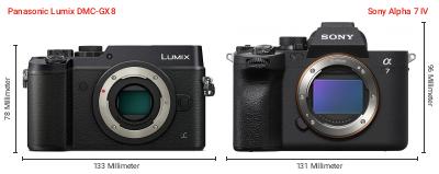Größenvergleich: Panasonic Lumix DMC-GX8 vs. Sony Alpha 7 IV Größenvergleich: Panasonic Lumix DMC-GX8 vs. Sony Alpha 7 IV
