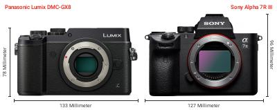 Größenvergleich: Panasonic Lumix DMC-GX8 vs. Sony Alpha 7R III Größenvergleich: Panasonic Lumix DMC-GX8 vs. Sony Alpha 7R III