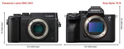 Größenvergleich: Panasonic Lumix DMC-GX8 vs. Sony Alpha 7S III Größenvergleich: Panasonic Lumix DMC-GX8 vs. Sony Alpha 7S III
