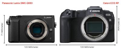 Größenvergleich: Panasonic Lumix DMC-GX80 vs. Canon EOS RP Größenvergleich: Panasonic Lumix DMC-GX80 vs. Canon EOS RP