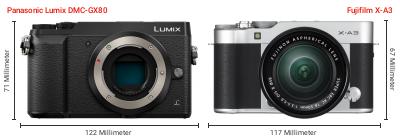 Größenvergleich: Panasonic Lumix DMC-GX80 vs. Fujifilm X-A3 Größenvergleich: Panasonic Lumix DMC-GX80 vs. Fujifilm X-A3