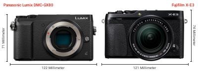 Größenvergleich: Panasonic Lumix DMC-GX80 vs. Fujifilm X-E3 Größenvergleich: Panasonic Lumix DMC-GX80 vs. Fujifilm X-E3