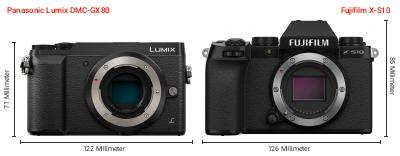 Größenvergleich: Panasonic Lumix DMC-GX80 vs. Fujifilm X-S10 Größenvergleich: Panasonic Lumix DMC-GX80 vs. Fujifilm X-S10