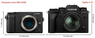 Größenvergleich: Panasonic Lumix DMC-GX80 vs. Fujifilm X-T4 Größenvergleich: Panasonic Lumix DMC-GX80 vs. Fujifilm X-T4