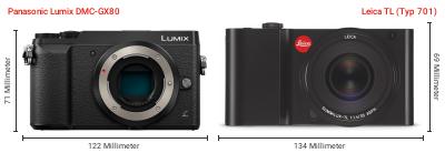 Größenvergleich: Panasonic Lumix DMC-GX80 vs. Leica TL (Typ 701) Größenvergleich: Panasonic Lumix DMC-GX80 vs. Leica TL (Typ 701)