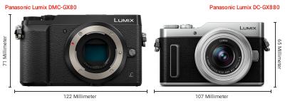 Größenvergleich: Panasonic Lumix DMC-GX80 vs. Panasonic Lumix DC-GX880 Größenvergleich: Panasonic Lumix DMC-GX80 vs. Panasonic Lumix DC-GX880