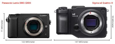 Größenvergleich: Panasonic Lumix DMC-GX80 vs. Sigma sd Quattro H Größenvergleich: Panasonic Lumix DMC-GX80 vs. Sigma sd Quattro H