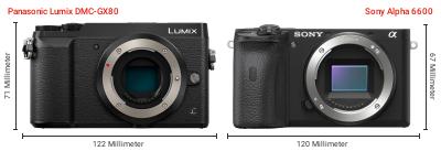 Größenvergleich: Panasonic Lumix DMC-GX80 vs. Sony Alpha 6600