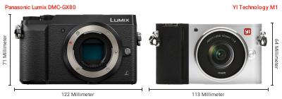 Größenvergleich: Panasonic Lumix DMC-GX80 vs. YI Technology M1 Größenvergleich: Panasonic Lumix DMC-GX80 vs. YI Technology M1